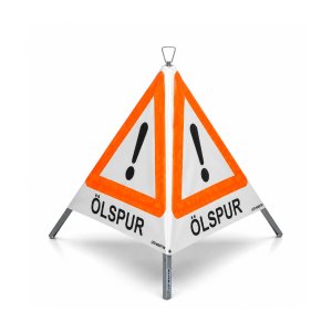 Folding sign with warning symbol VZ 101 - 70 cm - OIL SPILL - reflective warning triangle