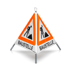 Folding sign with warning symbol VZ 123 - 70 cm - construction site - day-glo