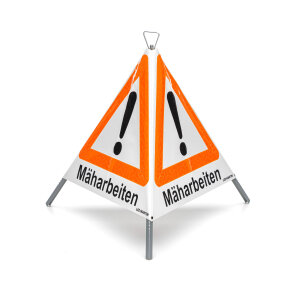 Folding sign with warning symbol VZ 101 - 70 cm - Mowing work - Daylight visible